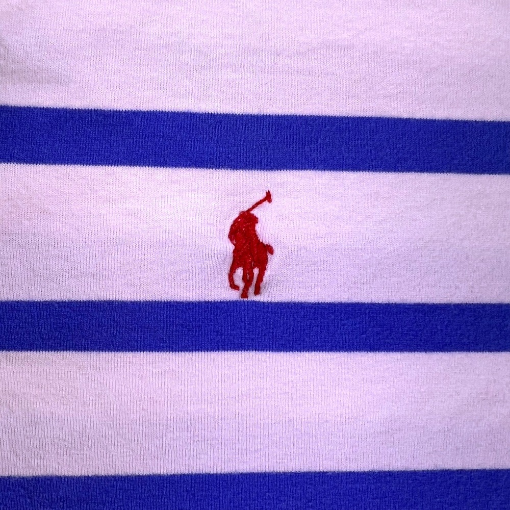 VTG Polo Ralph Lauren Shirt Men XL Striped Short Sleeve Red Pony Logo White Blue - Picture 9 of 16